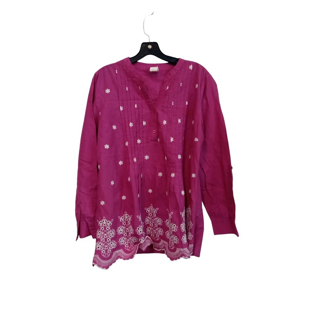 American Sweetheart Fuchsia floral stitched‎ long sleeve blouse